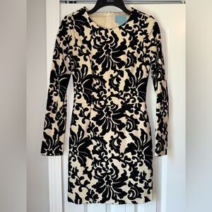 Cece By Cynthia Steffe Stretch Cotton Brocade Sheath-Cream/Black Size 2